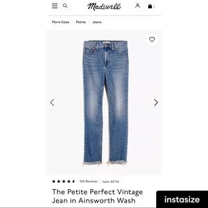 Madewell The Petite Perfect Vintage Jean in Ainsworth Wash